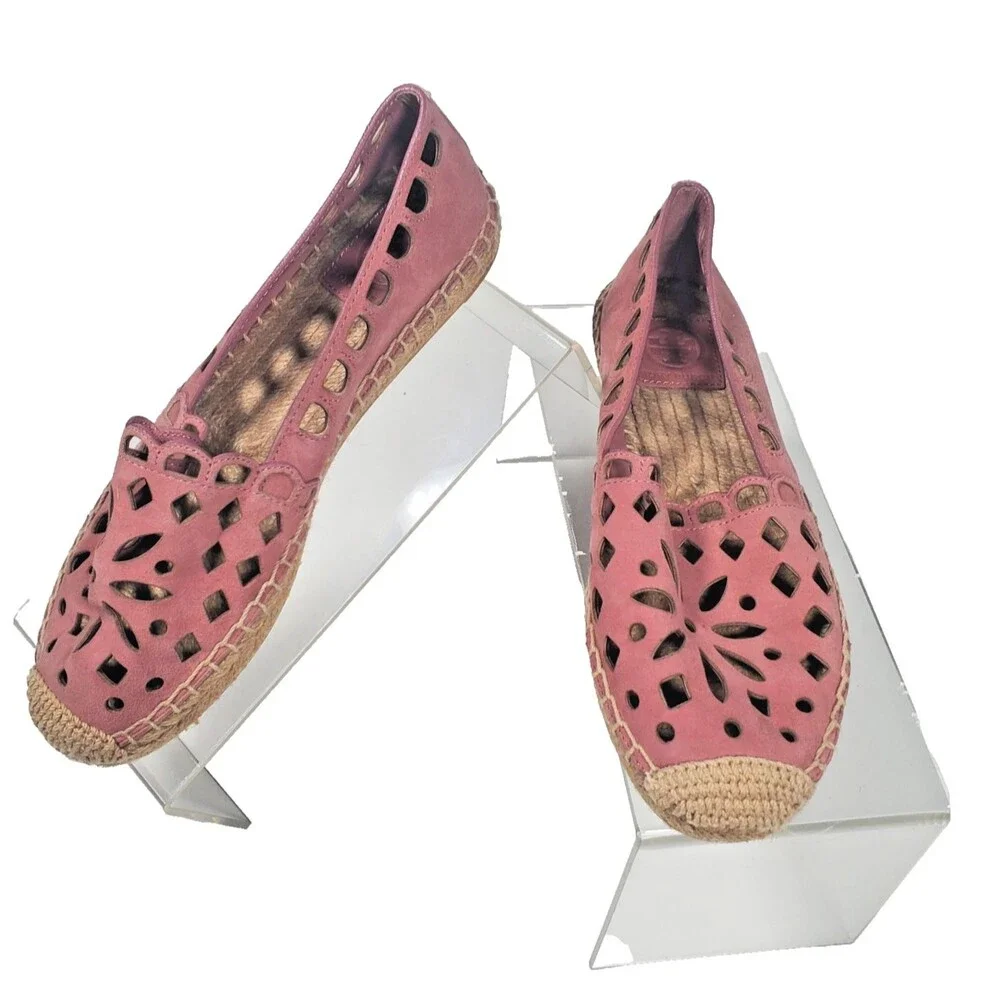 Tory Burch Women’s Suede Flats Size 6.5 Rose Pink Slip On Espadrilles 